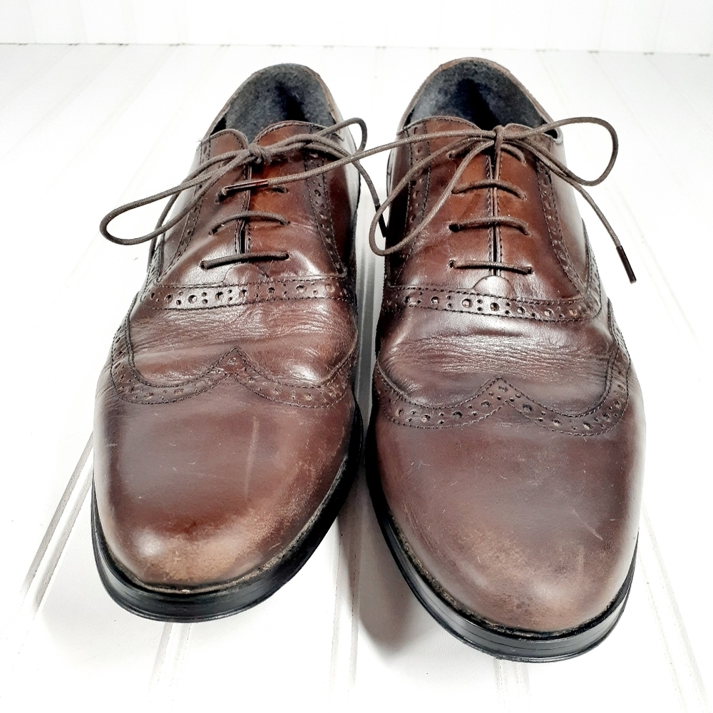 ASOS DESIGN Oxford Brogue Shoes In Brown Leather F910 - Picture 8 of 12